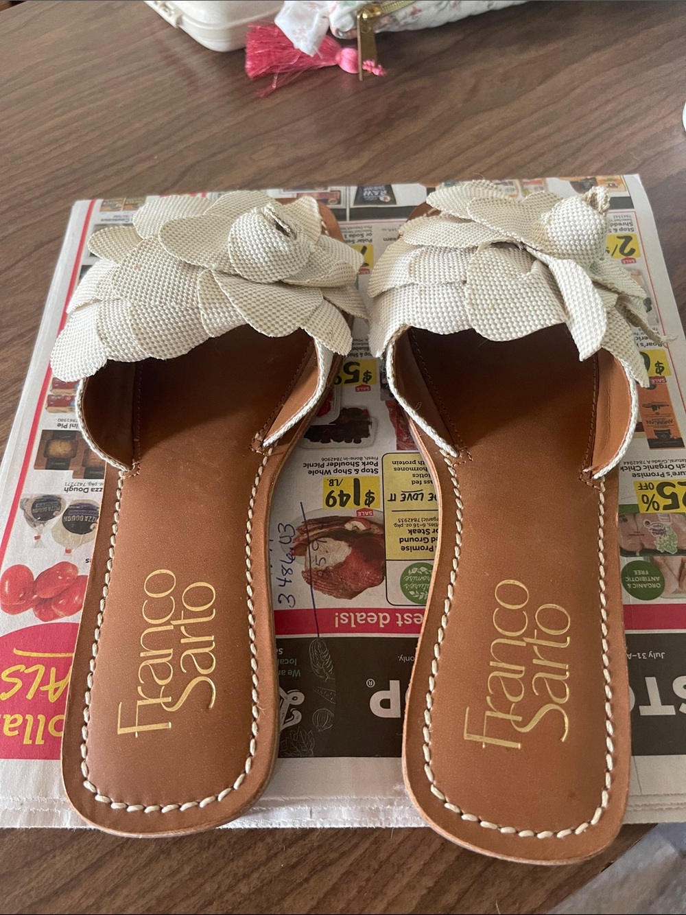 Franco Sarto Cream Floral-Textured Slide Mules